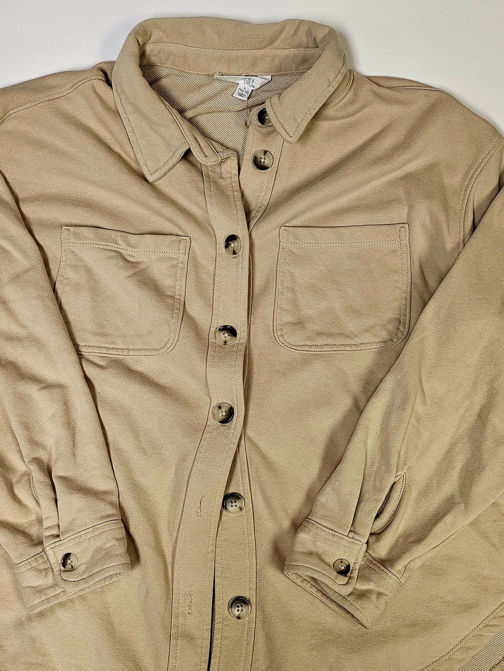 Time and Tru Beige Button-Down Shirt Jacket